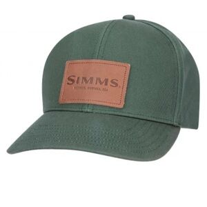 Simms Leather Patch Cap Hat Green OSFM Fishing Outdoor Adjustable SnapBack